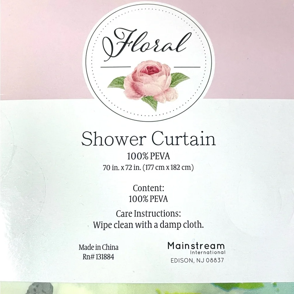 Butterfly Floral Shower Curtain PEVA Multi-Color Watercolor Spring Summer NWT